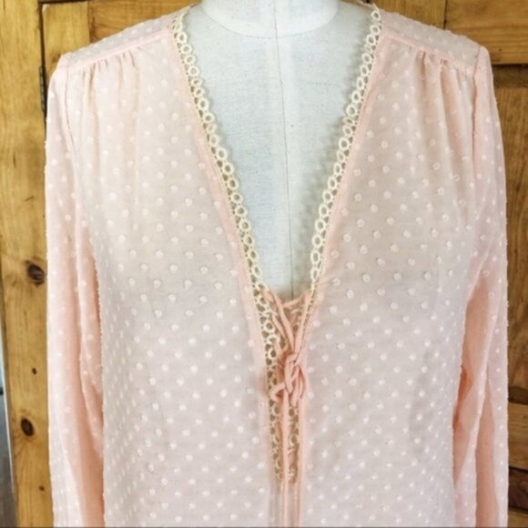 Lucy Paris Blouse S NWT Swiss Polka Dot Sheer Pink - Picture 4 of 10